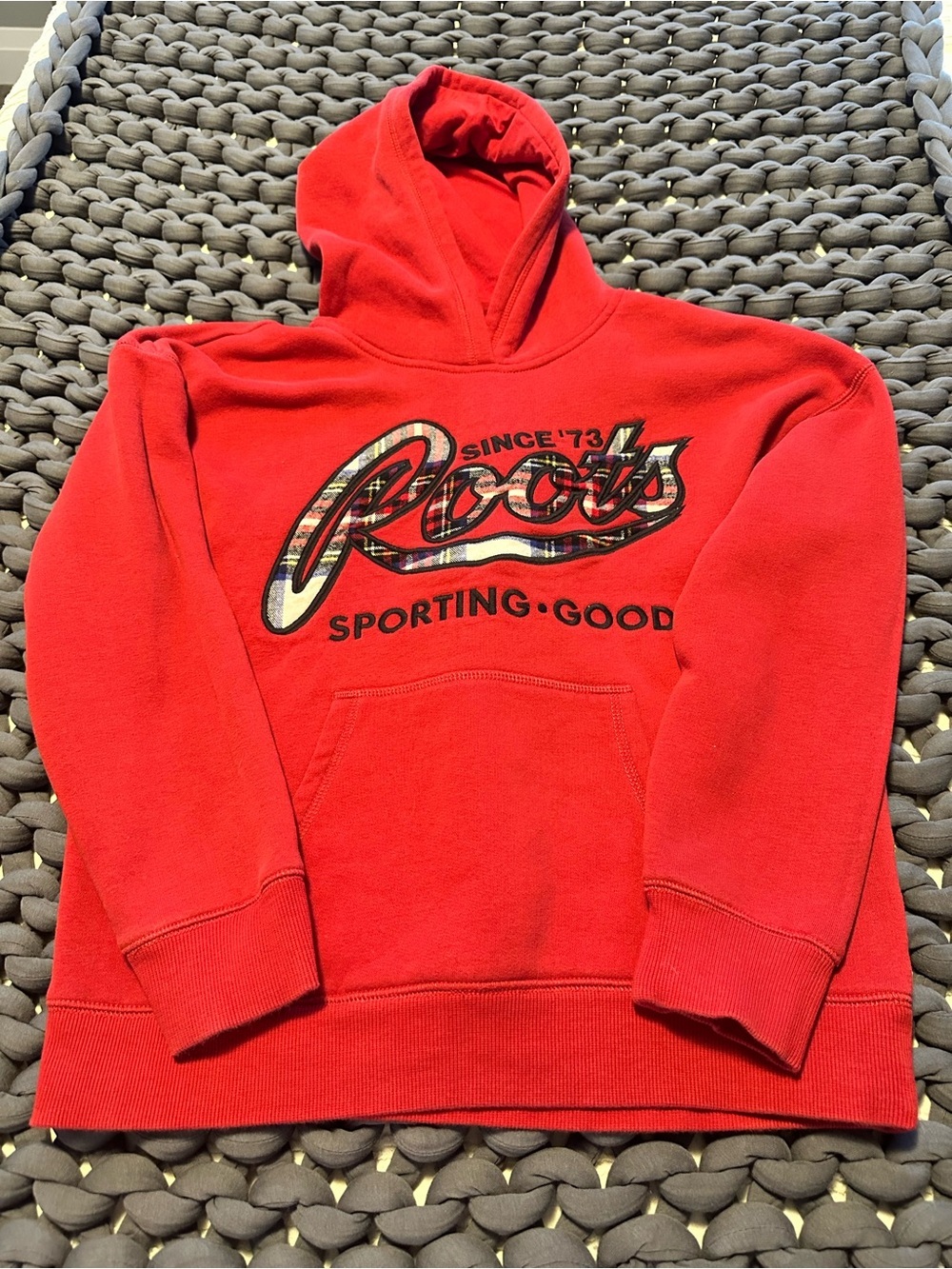 Roots Kids Red Plaid Logo Hoodie XL 11-12 Years